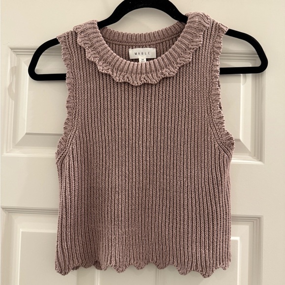 MABLE Sweaters - Mable Mauve Ruffle-Trim Sleeveless V-Neck Sweater